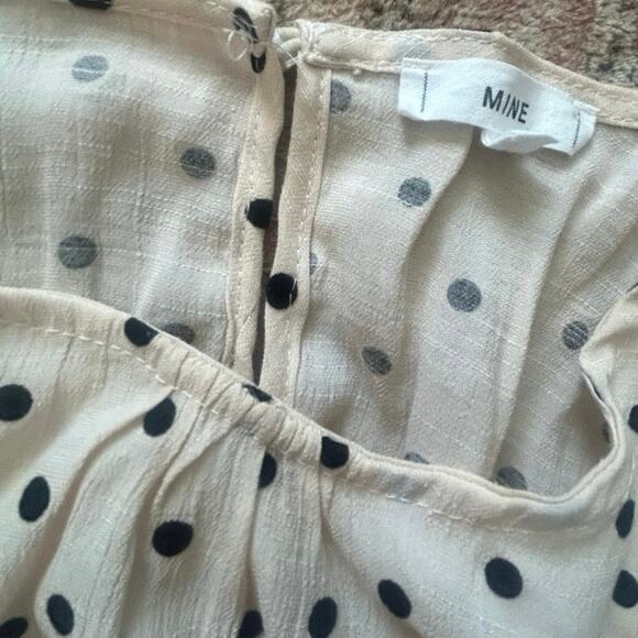Mine Cream Polka Dot Ruffle Peplum Blouse Boho Long Sleeve Top Size Large - Picture 5 of 6